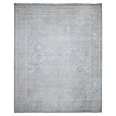 8'1 "x10' Tapis d'Orient Bleu Gris Teinture Naturelle Trame Laine Afghan Angora Oushak