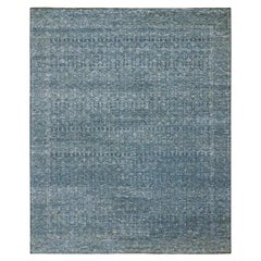 8'1"x10' Blue Intricate Geometric Tree Design Hand Knotted Wool and Silk Rug