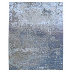 8'1 "x10' Tappeto Persiano in Lana Blu con Nodo Astratto Denso Annodato a Mano
