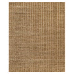 8'1"x10' Brown Undyed Natural Wool Vertical Stripes Design Hand Loomed Rug