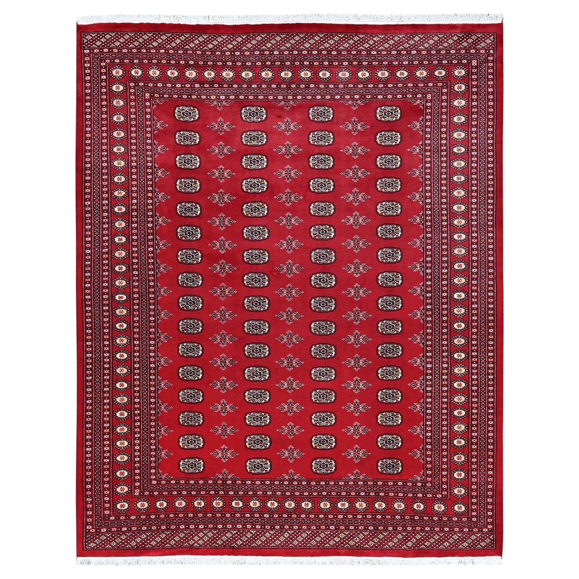 8'1 "x10' Alfombra de Lana Anudada a Mano Princesa Bokara Rojo Chili con Medallones Tribales