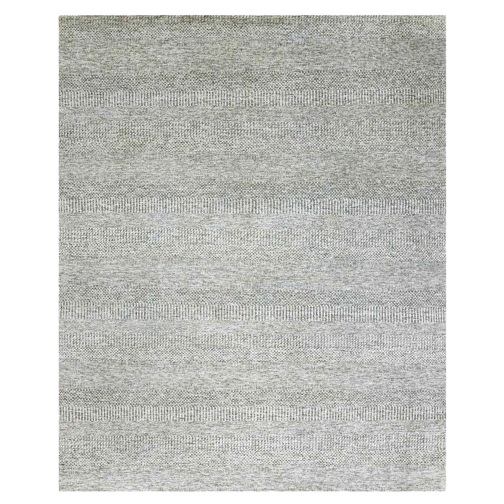 8'1 "x10' Wolken Grau Handgeknüpft Gras Design Glänzende Wolle Ungefärbt Orientteppich
