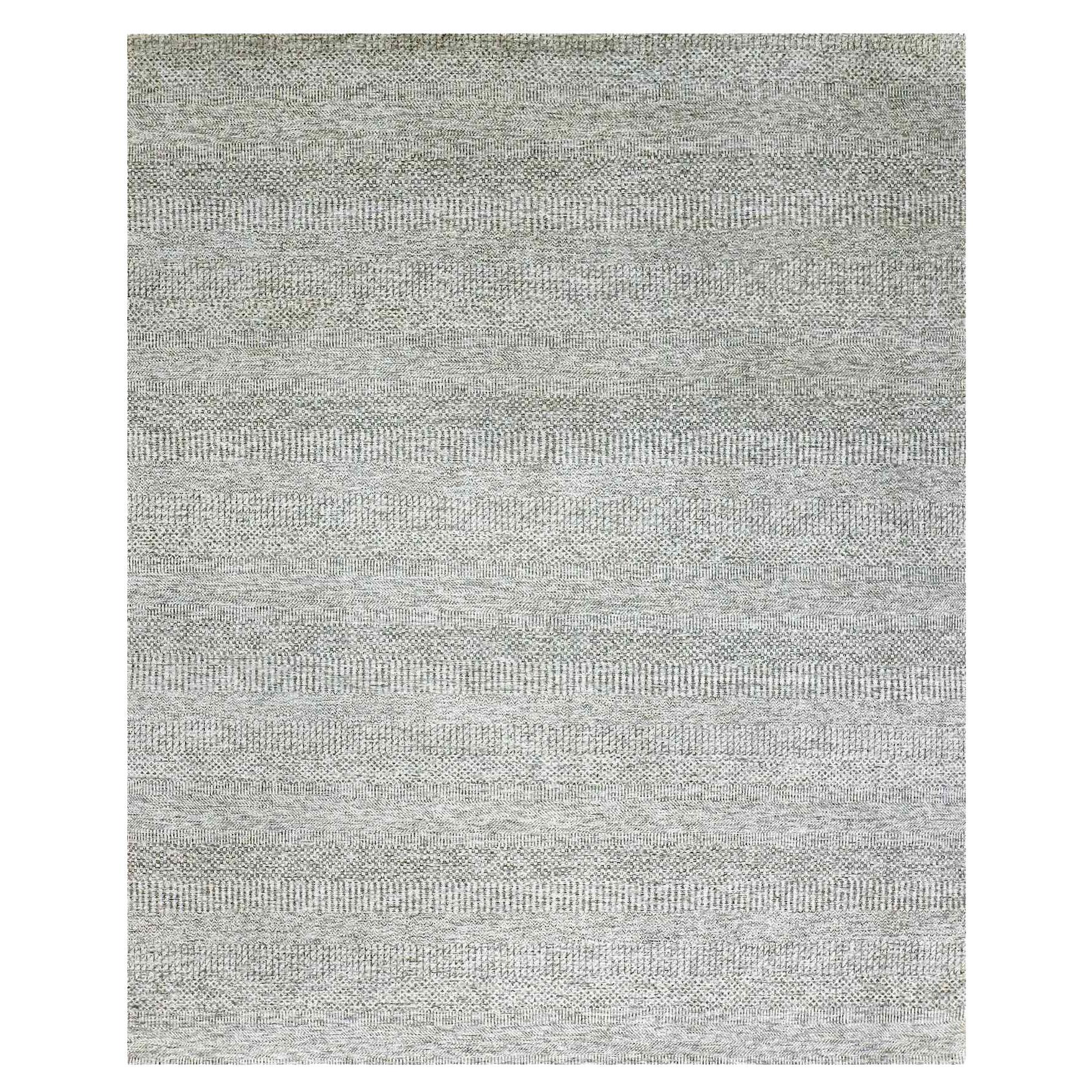 8'1 "x10' Clouds Gray Tappeto orientale in lana lucida non colorata annodato a mano con disegno dell'erba in vendita