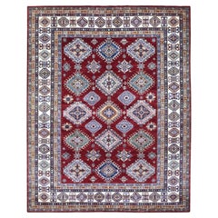 8'1 "x10' Rojo Profundo Suave Alfombra Oriental Super Kazak Anudada a Mano de Lana Afgana