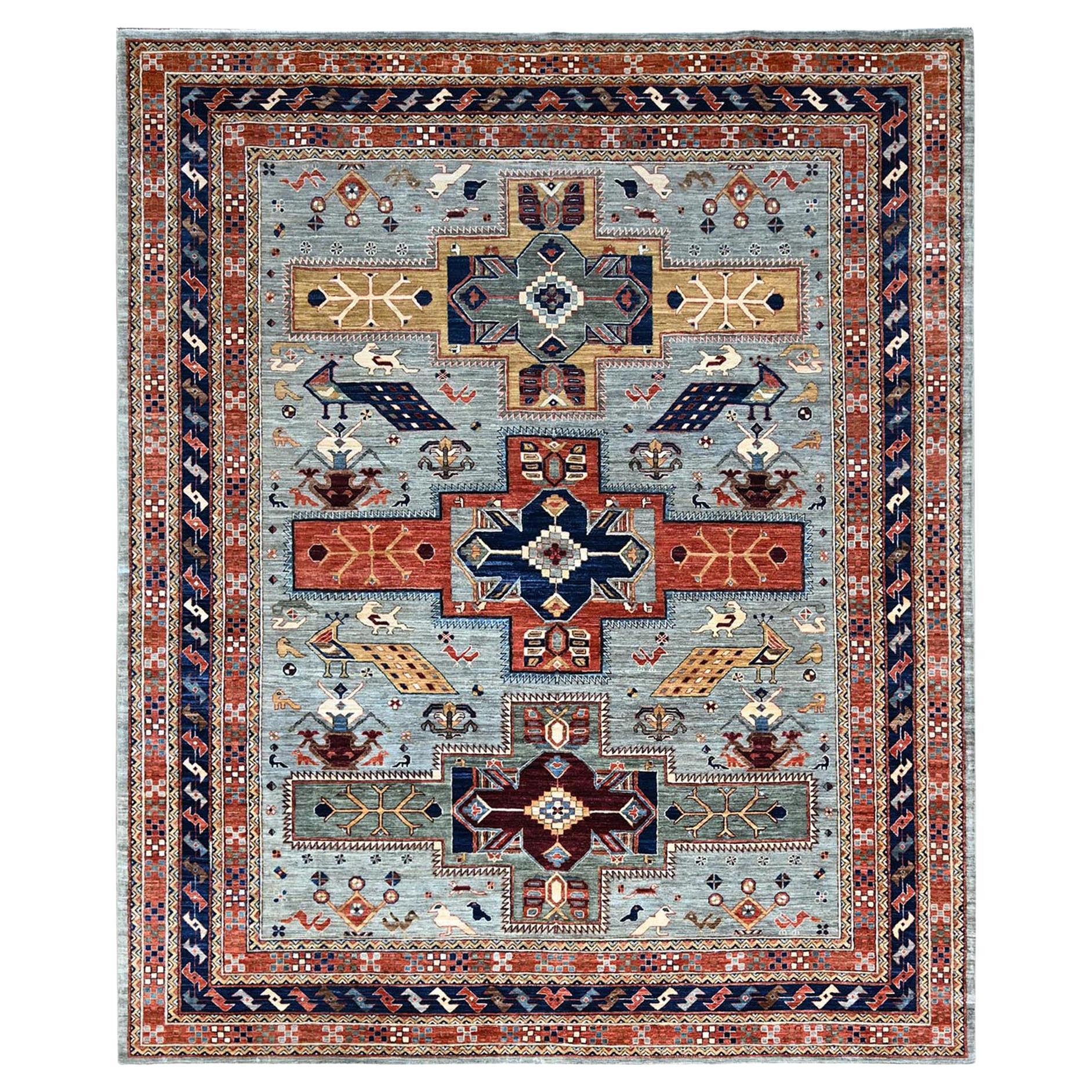 8'1"x10' Gray Armenian Inspired Caucasian Design Hand Knotted Oriental Rug