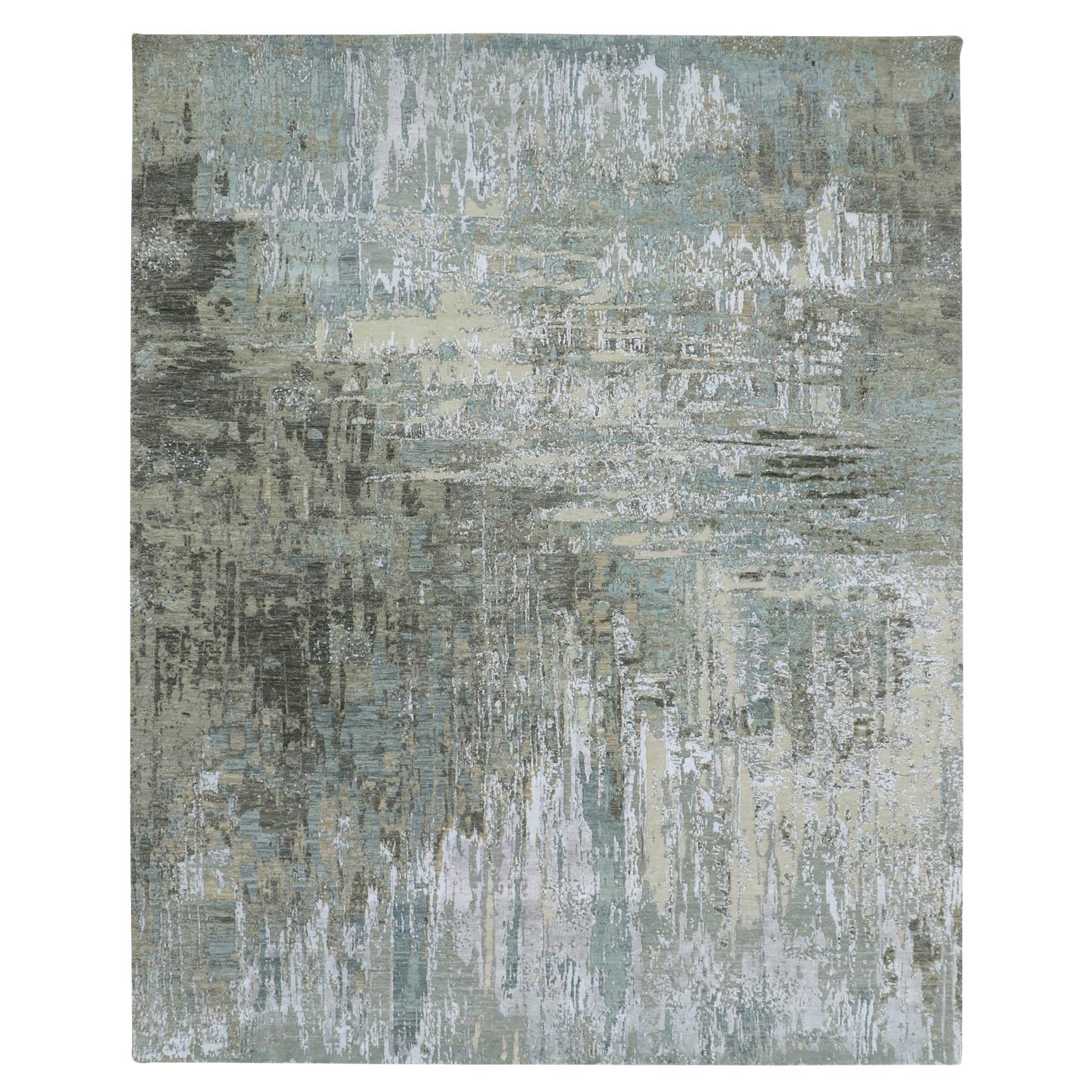 8'1"x10' Grauer handgeknüpfter abstrakter orientalischer Teppich aus reiner Wolle mit Galaxy-Design