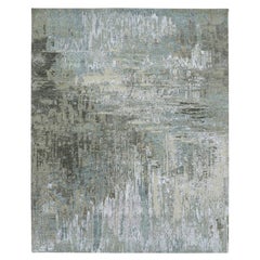 8'1 "x10' Tapis d'Orient gris noué à la main, abstrait avec design galaxie, en pure laine
