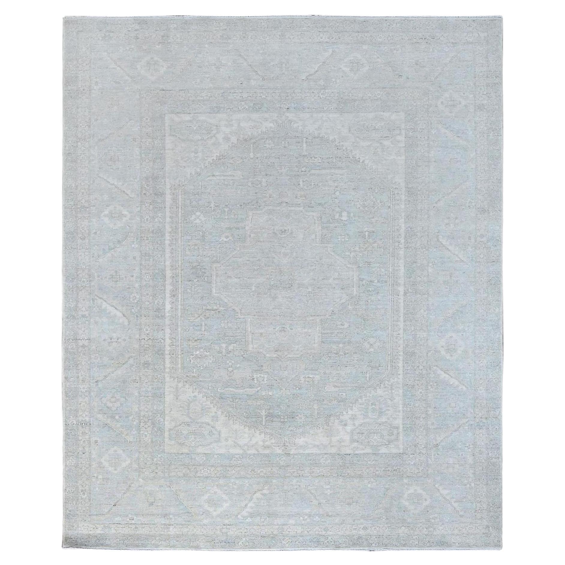 8'1"x10' Gray Hand Knotted Wool Afghan White Wash Peshawar Geometric Design Rug