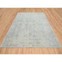 8'1"x10' Gray Jacquard Hand Loomed Wool and Silk Tabriz Design Oriental Rug