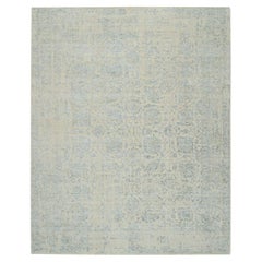 8'1"x10' Gray Jacquard Hand Loomed Wool and Silk Tabriz Design Oriental Rug