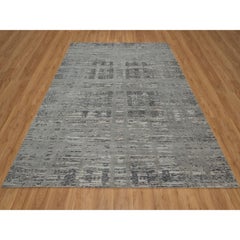 8'1"x10' Gray Modern Design Hand Spun Undyed Natural Wool Hand Knotted Rug