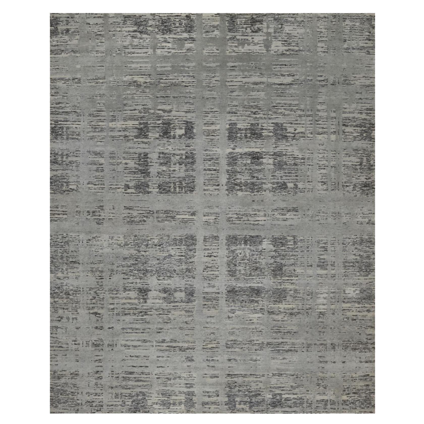 8'1"x10' Gray Modern Design Hand Spun Undyed Natural Wool Hand Knotted Rug