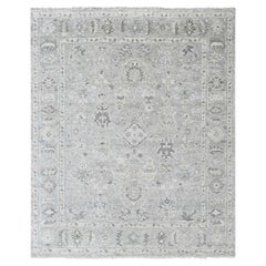 Tappeto in lana annodato a mano della collezione "Gray Supple", modello Oushak con motivo a tutta superficie, 8'1" x 10'