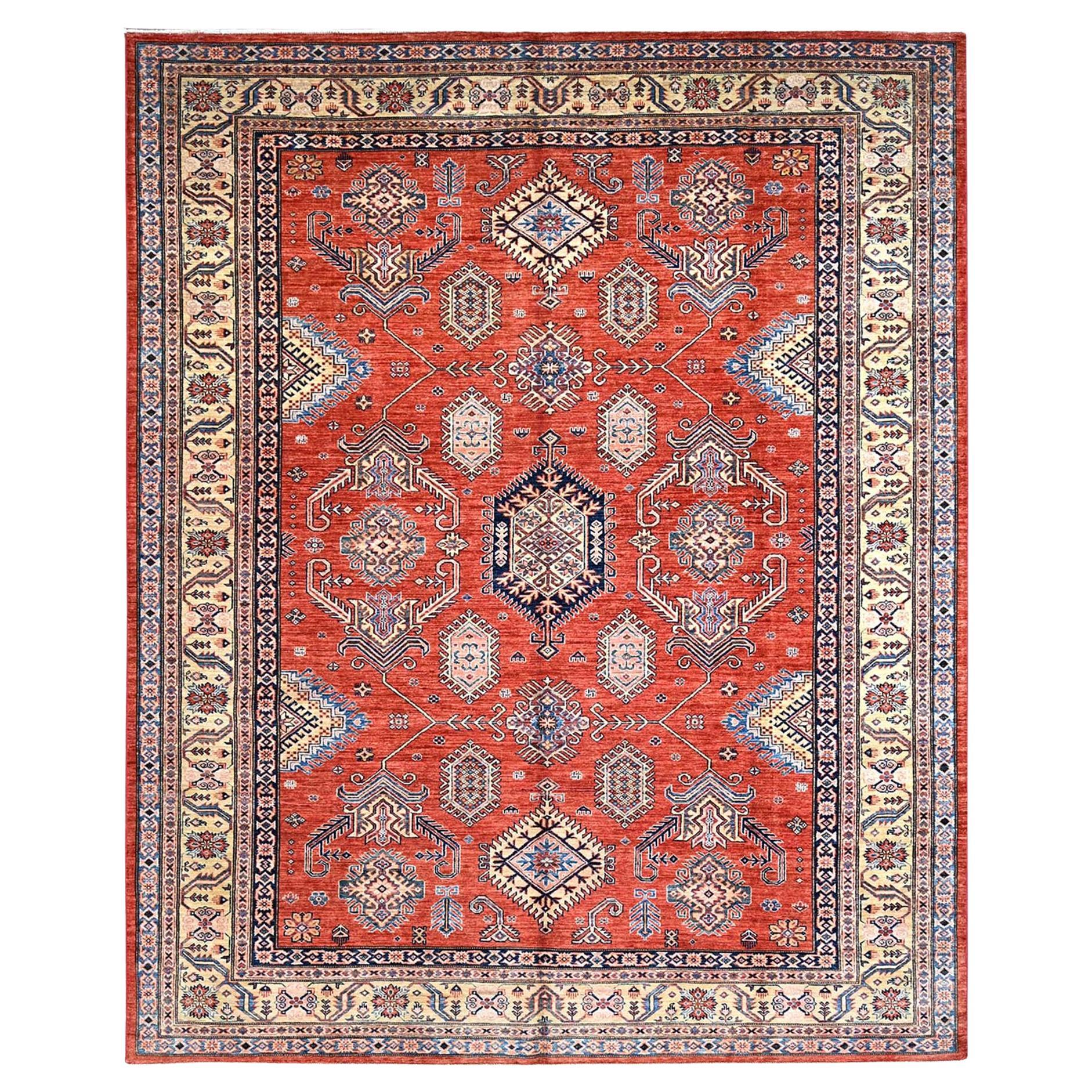 8'1"x10' Gypsy Red Afghan Super Kazak Pure Wool Hand Knotted Oriental Rug