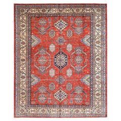 8'1"x10' Gypsy Red Afghan Super Kazak Pure Wool Hand Knotted Oriental Rug