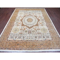 8'1"x10' Ivory 14th Century Mamluk Dynasty Pattern Hand Knotted Pure Wool Rug