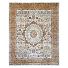 8'1"x10' Ivory 14th Century Mamluk Dynasty Pattern Hand Knotted Pure Wool Rug