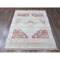 8'1 "x10' Avorio Annodato a mano Ziegler Mahal Medaglione Design Lana Zero Pile Rugs