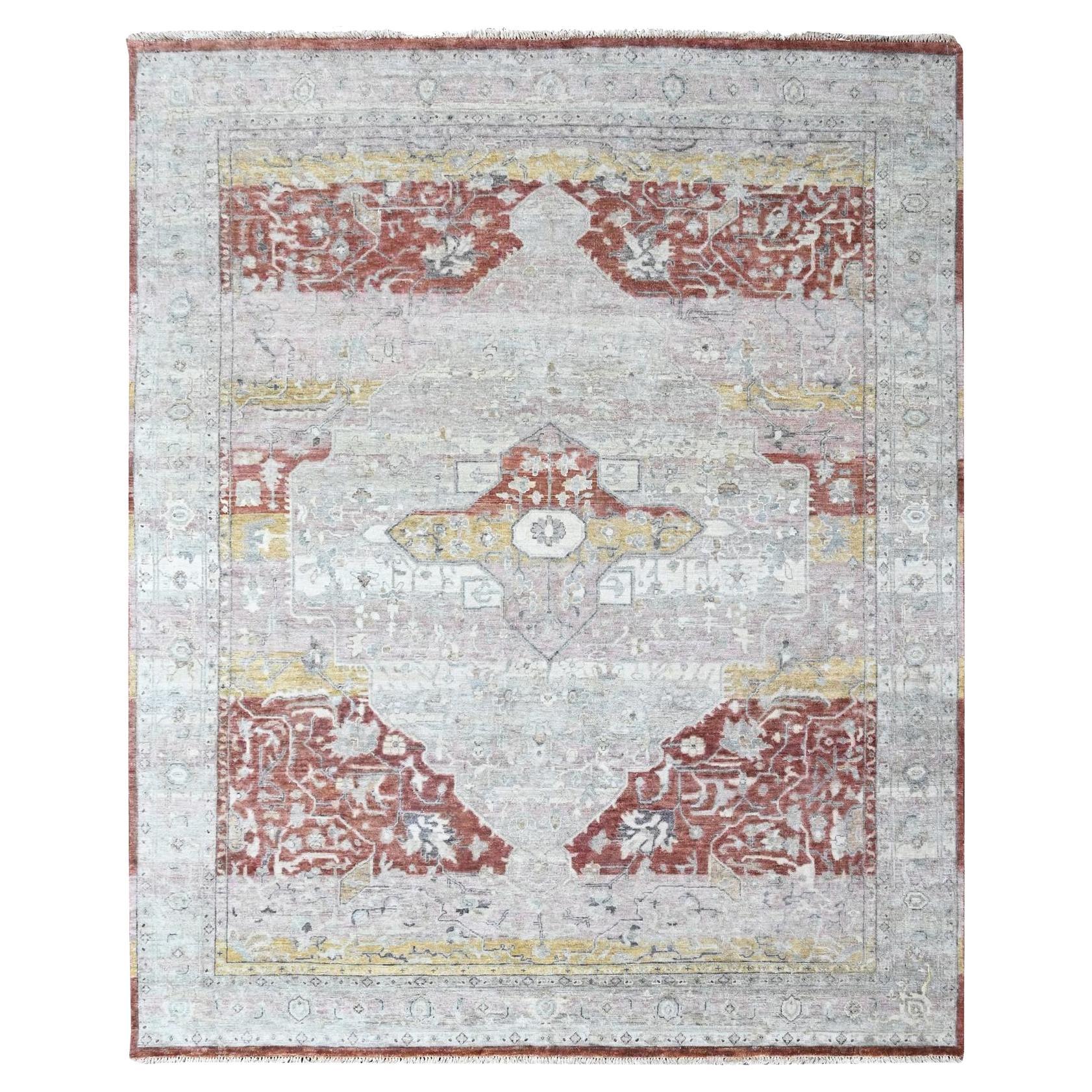 8'1"x10' Ivory Hand Knotted Ziegler Mahal Medallion Design Wool Zero Pile Rug