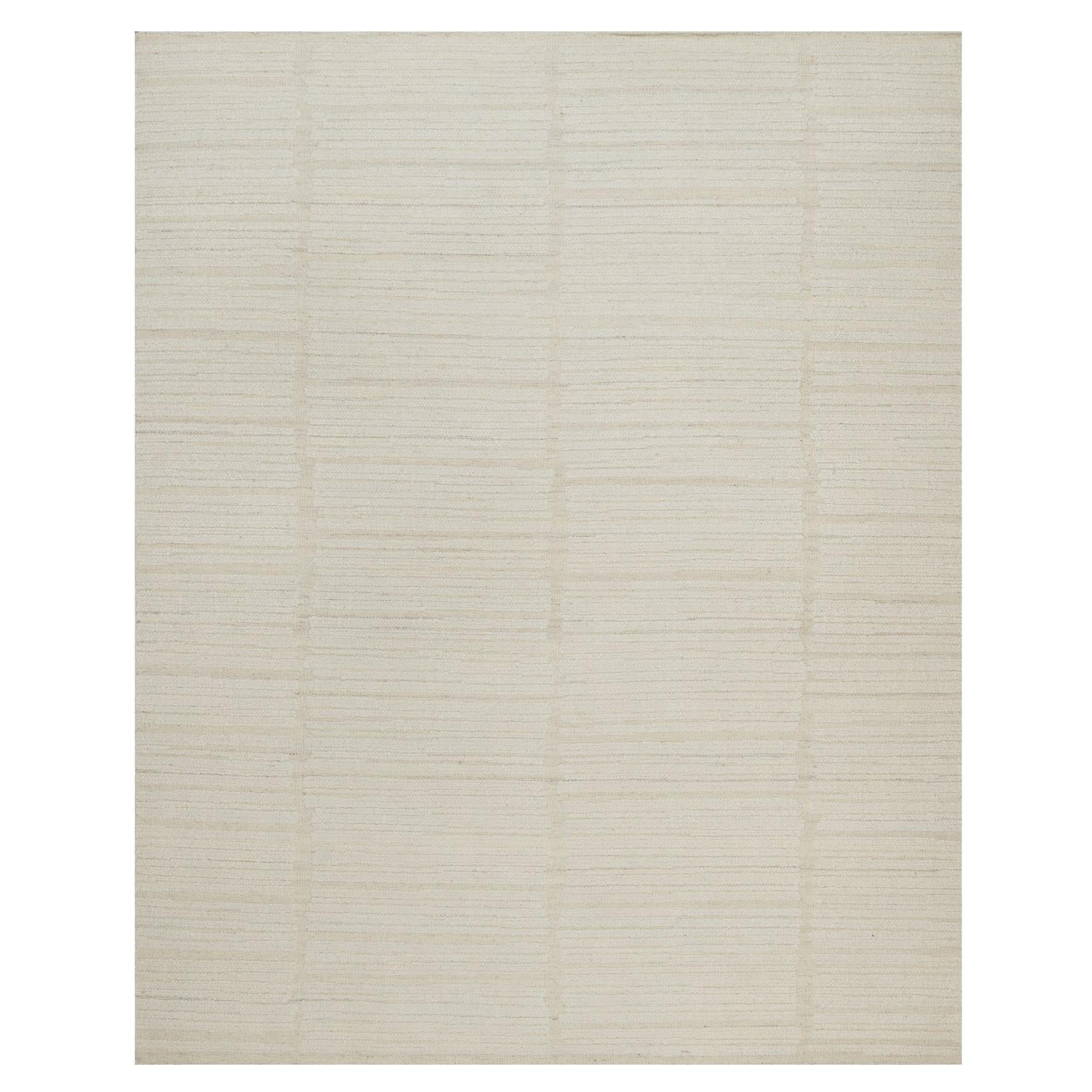 8'1 "x10' Ivory Modern Piled Flat Weave Textured Hand Knotted Pure Wool Rugs (Tappeto moderno a trama piatta) in vendita