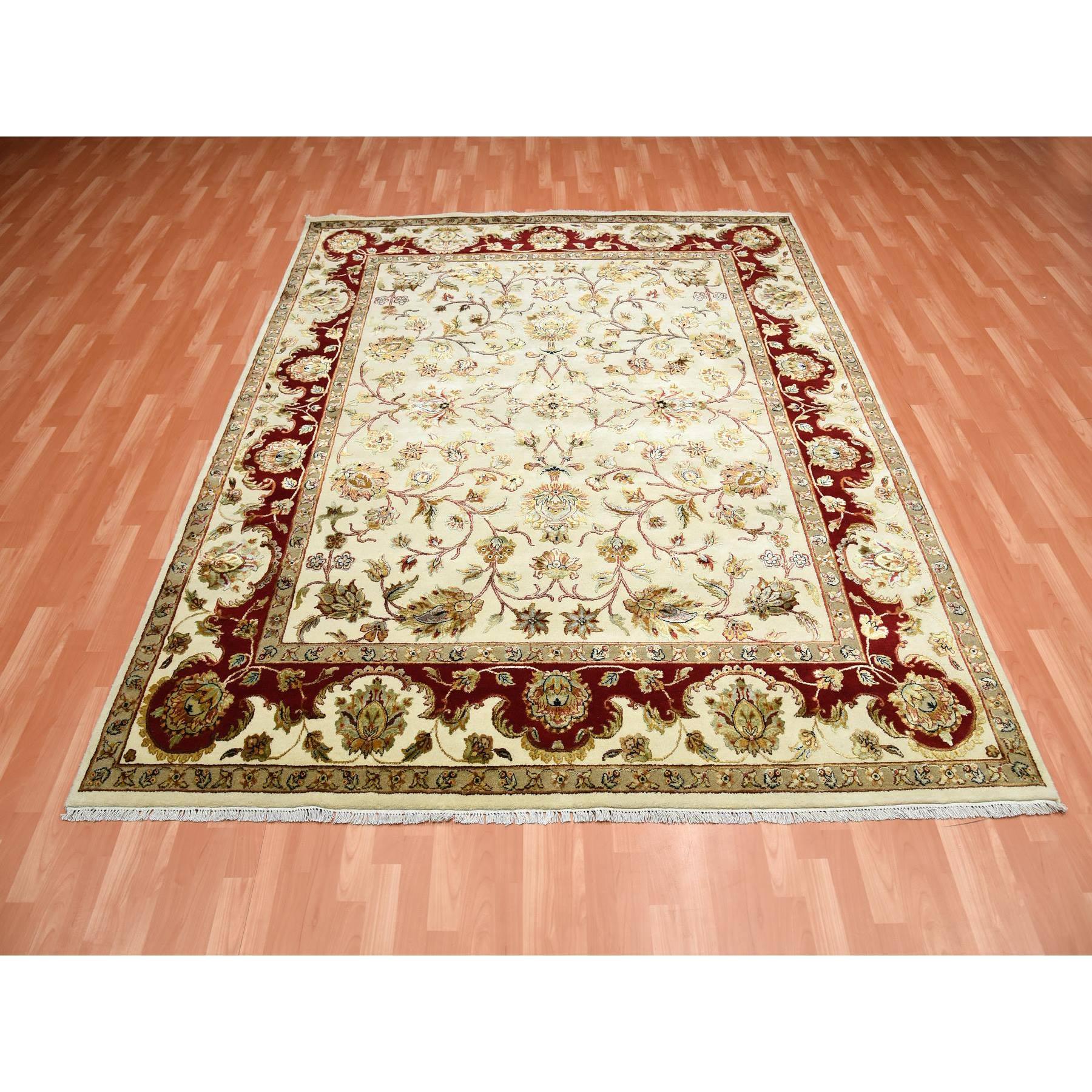 Indien Tapis oriental noué à la main ivoire, design Rajasthan, 8'1