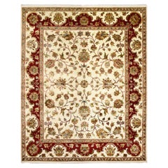 8'1"x10' Ivory, Rajasthan Design, Wool and Silk Hand Knotted Oriental Rug