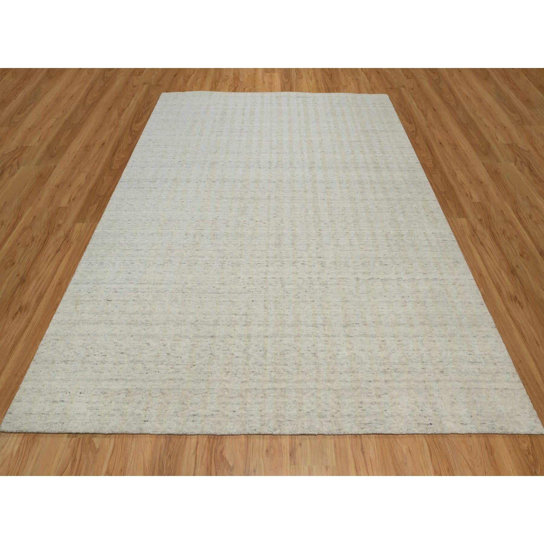 Alabaster White, Hand Loomed, Vertical Stripes Design with Salt and Pepper Effect, Undyed Natural Wool, Oriental Rug
Primary materials: Wool
Latex: No Pile 
height: 0.25 Inches
Style: Contemporary
Primary color: Ivory
Secondary colors: None
Pattern: