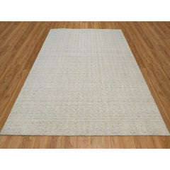 8'1"x10' Ivory Undyed Natural Wool Vertical Stripes Design Hand Loomed Rug