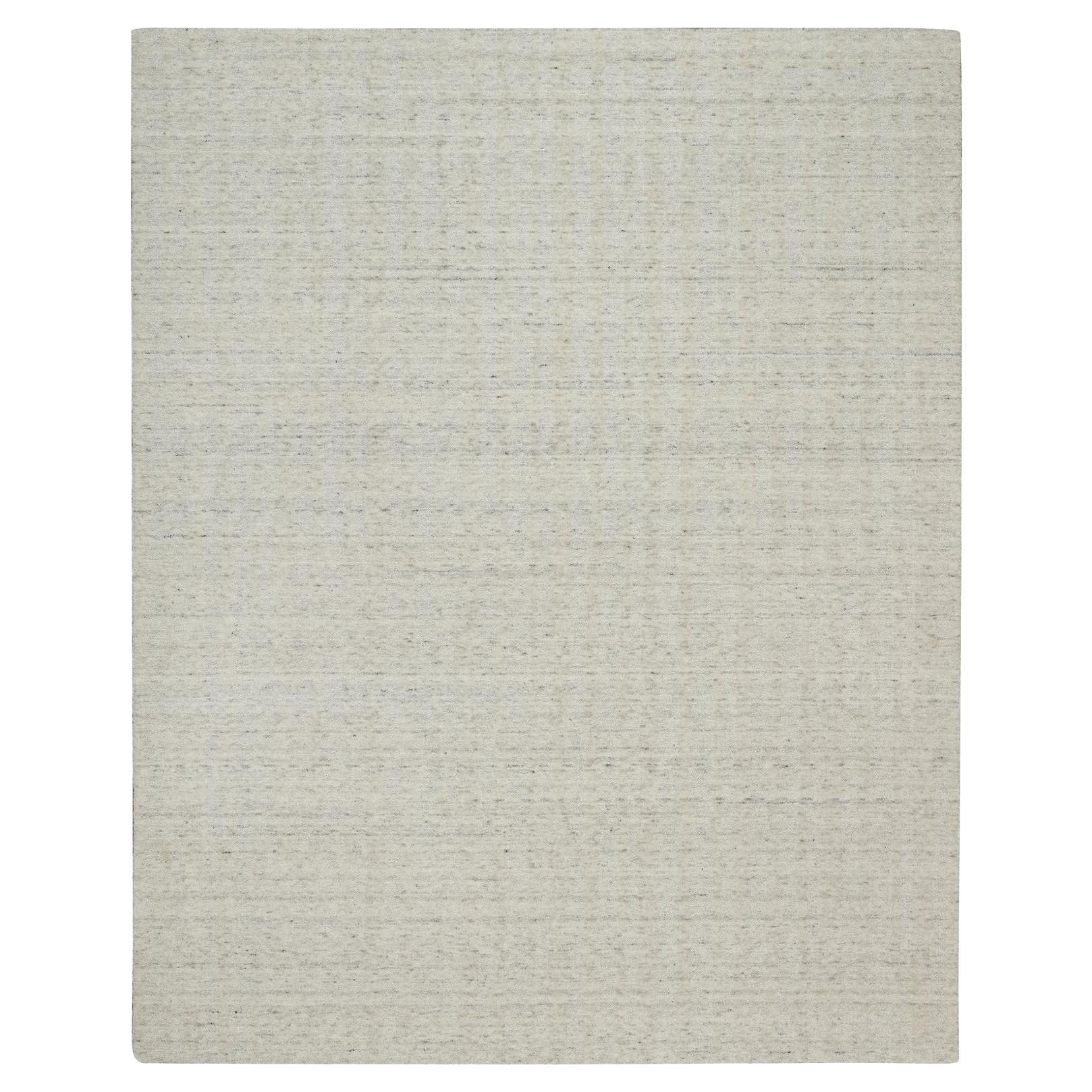 8'1"x10' Ivory Undyed Natural Wool Vertical Stripes Design Hand Loomed Rug