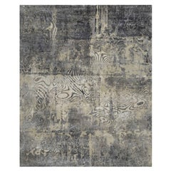 8'1"x10' Ivory with Gray Tree Bark and Fossil Design Hand Knotted Pure Wool Rug