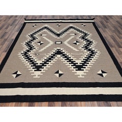 8'1"x10' Khaki Brown Hand Woven Flat Weave Southwest Geometric Design Wool Rug