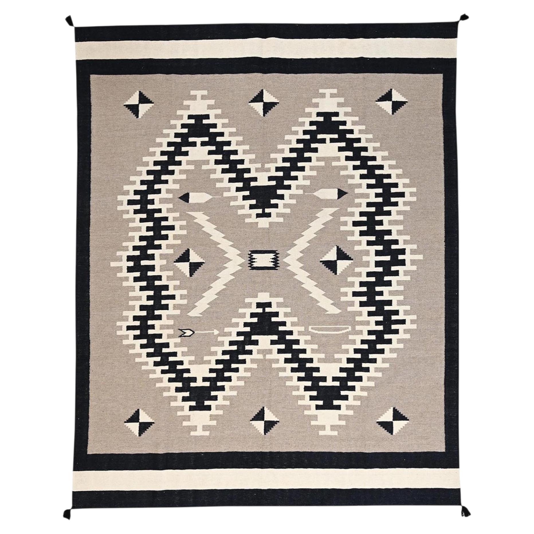8'1"x10' Khaki Brown Hand Woven Flat Weave Southwest Geometric Design Wool Rug For Sale