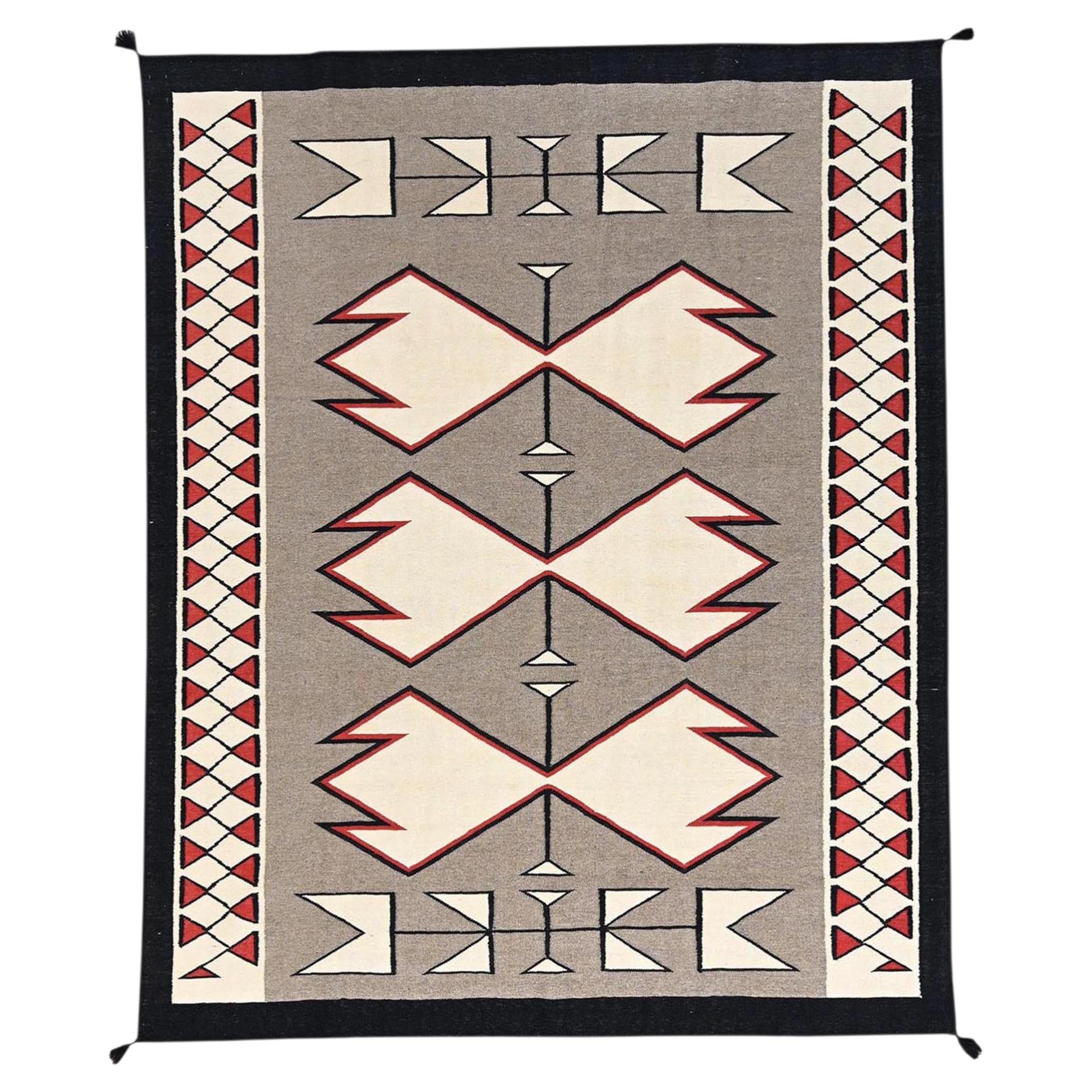 8'1"x10' Khaki Brown Southwest Geometric Design Hand Woven Flat Weave Wool Rug