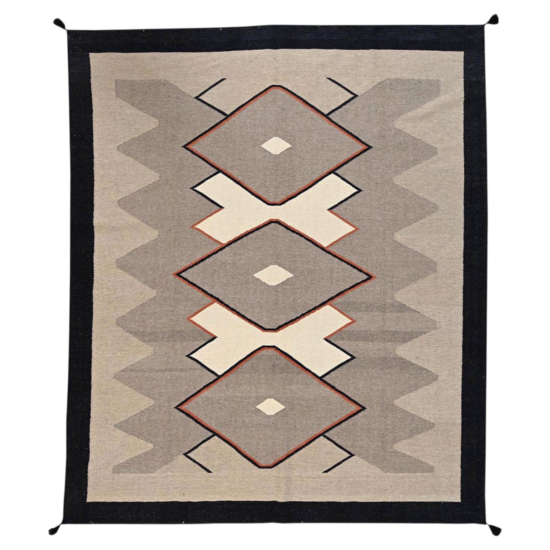 8'1"x10' Khaki Brown Southwest Geometric Design Hand Woven Flat Weave Wool Rug