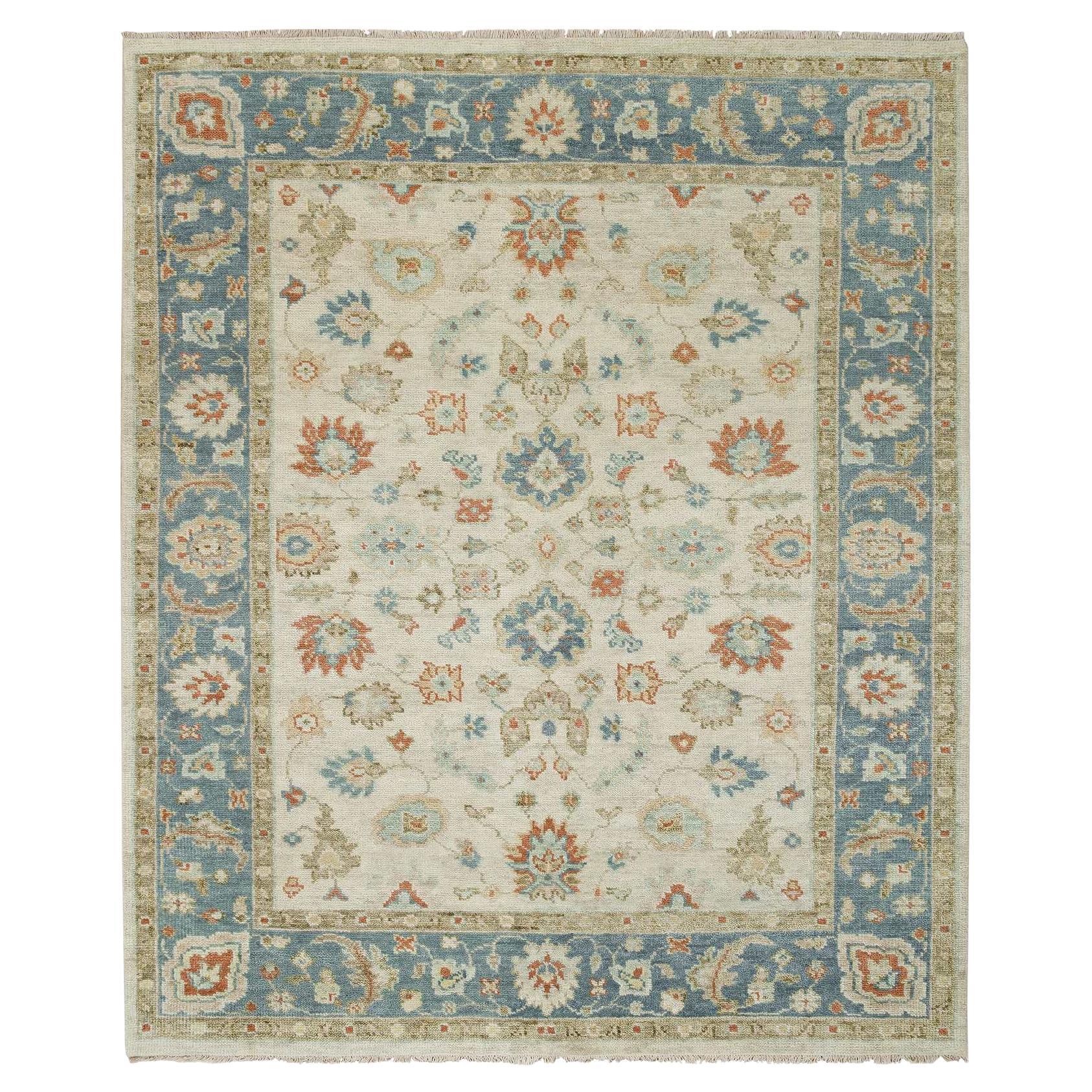 8'1 "x10' Crema Claro Alfombra Oriental Anudada a Mano de Lana Pura con Diseño Oushak en venta