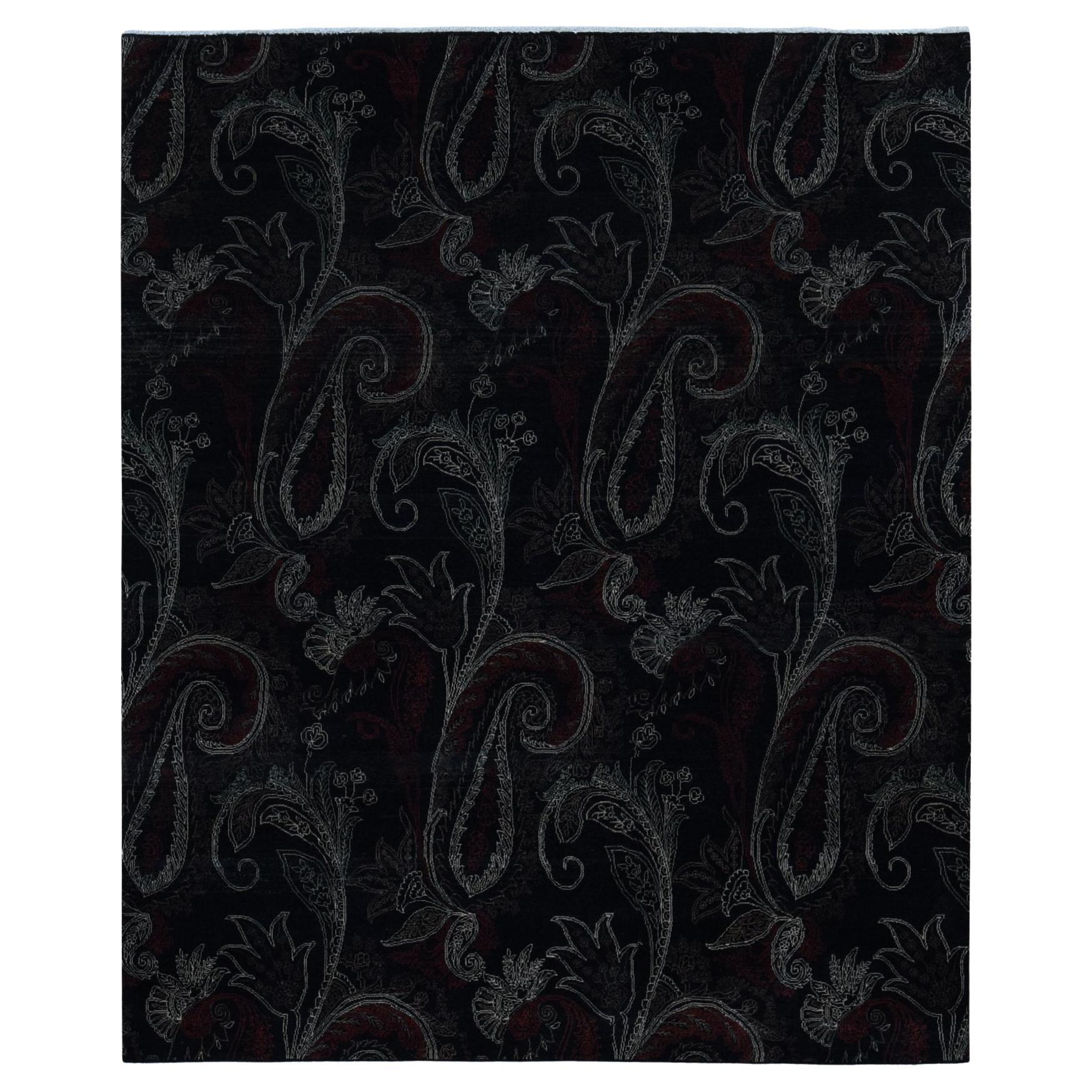 8
1 "x10
 Neutro Nero Design Moderno Annodato a mano in pura lana Tappeto Orientale in vendita