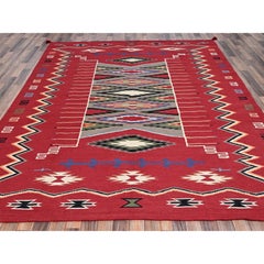 8'1"x10' Red Southwest Geometric Design Hand Woven Flat Weave Wool Oriental Rug