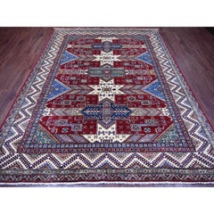 8'1"x10' Red Super Kazak with Geometric Design Hand Knotted Wool Oriental Rug