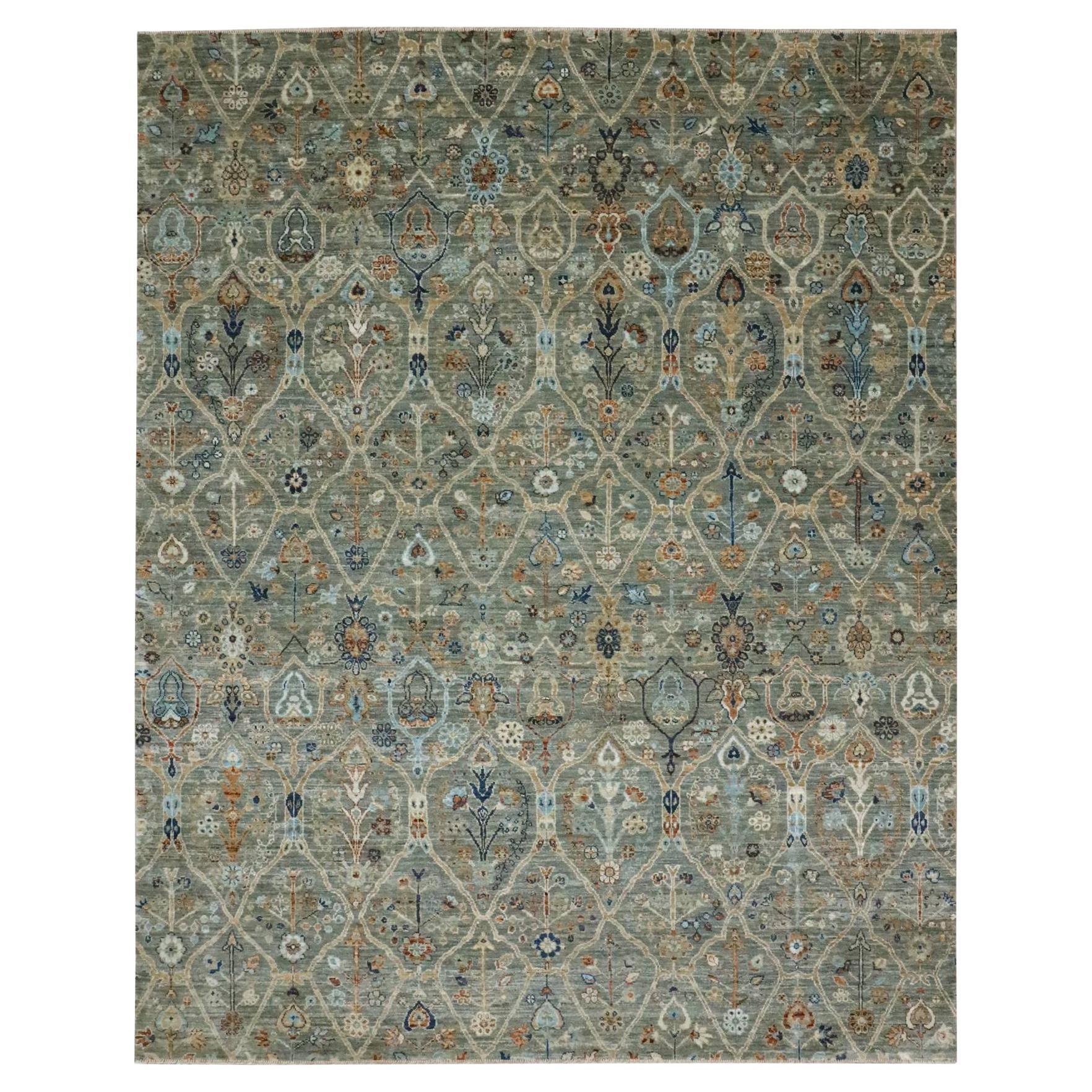 8
1 "x10
Sage Green Trellis Borderless Garden Design Reine Wolle Hand Knotted Rug