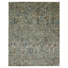 8
1 "x10
 Sage Green Trellis Borderless Garden Design Reine Wolle Hand Knotted Rug