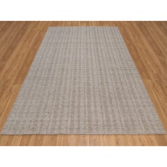 8'1"x10' Tan Brown Hand Loomed Salt and Pepper Effect Stripes Design Wool Rug