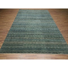 8'1"x10' Teal Green Hand Knotted Kohinoor Herat Geometric Pattern Pure Wool Rug
