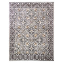 8'1"x10' Wool & Silk Mughal Inspired Medallions Design Hand Knotted Brown Rug