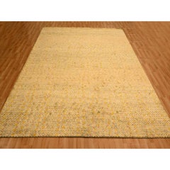 8'1"x10'1" Beige THE BUTTONS Wool and Sari Silk Hand Knotted Oriental Rug