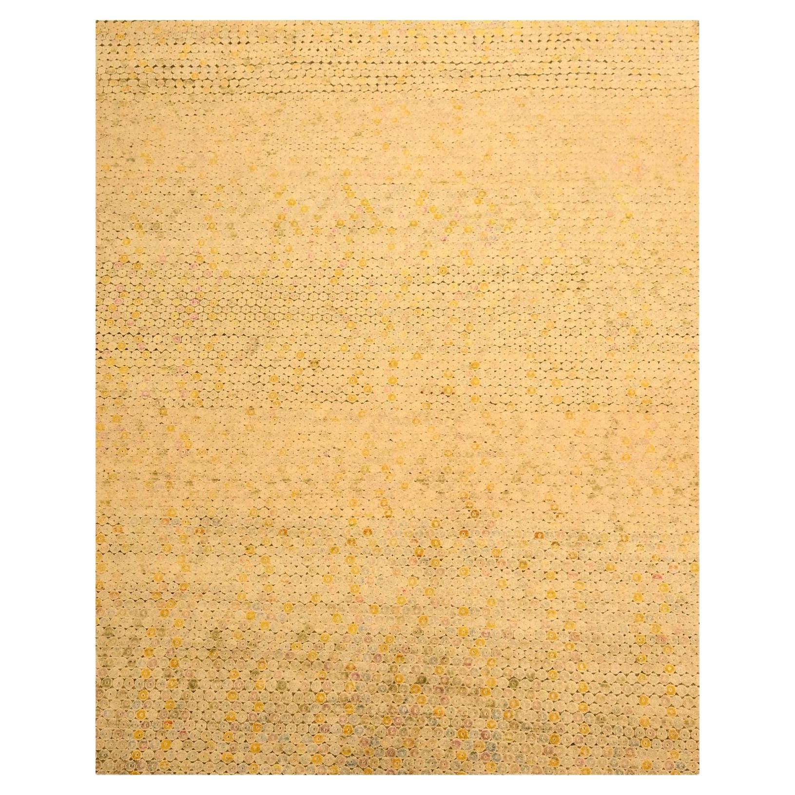8'1 "x10'1" Beige THE BUTTONS Laine et soie Sari Tapis oriental noué à la main
