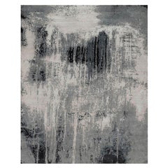 Tappeto orientale in lana e seta annodato a mano 8'1 "x10'1" nero-avorio con disegno astratto