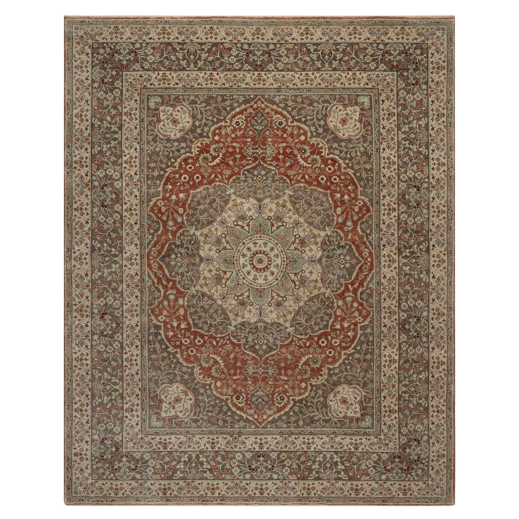 8'1 "x10'1" Rouge brique antique Tapis en laine douce Heriz Re-Creation noué à la main