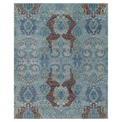 8
1 "x10
1" Bleu céruléen Jewelry Design Laine et soie Tapis oriental noué à la main