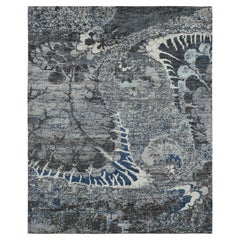 8'1"x10'1" Wolkengrauer, Brokenblumendesign, reine Wolle, handgeknüpfter Teppich