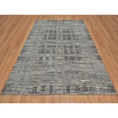 8'1"x10'1" Gray Hand Knotted Modern Criss Cross Erased Design Wool Oriental Rug
